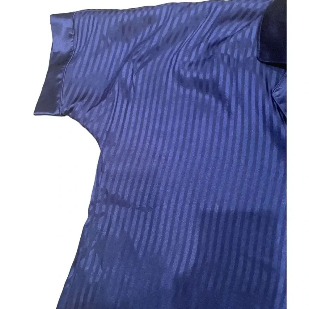 SATIN BLUE JACQUARD SEMI SHEER OVERSIZED BUTTON UP COLLARED SLEEP SHIRT SIZE S - Picture 12 of 16